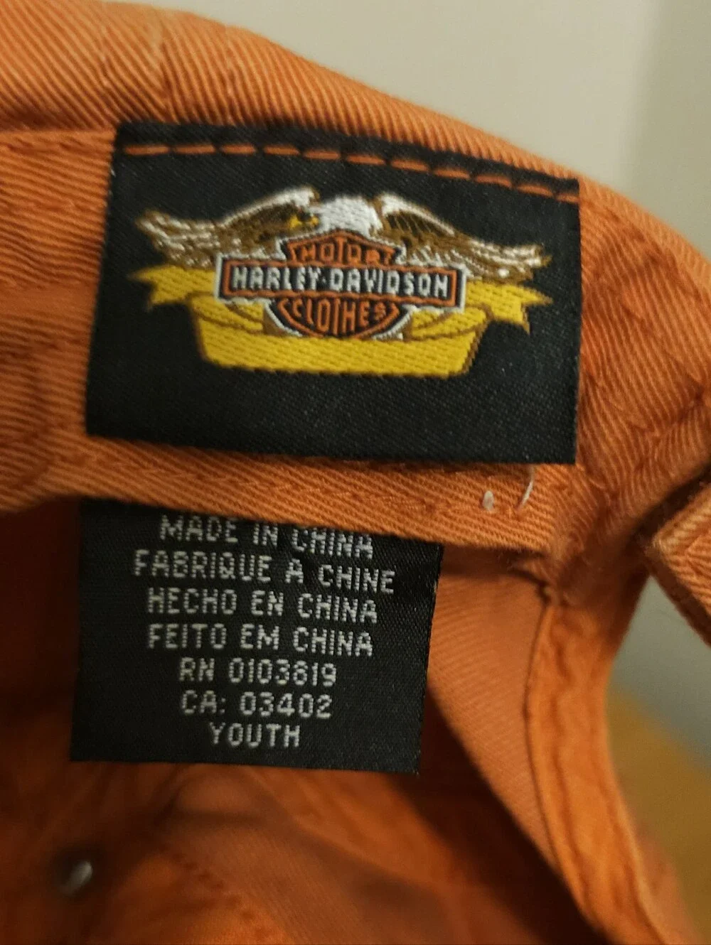 Harley Davidson Youth Cap Hat Baseball Adjustable Motorcycles Orange H-D